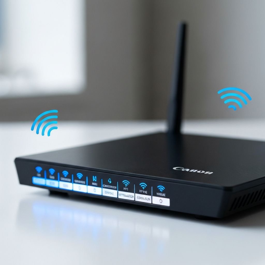 Modern wireless router with illuminated signal indicators for optimal IPTV streaming